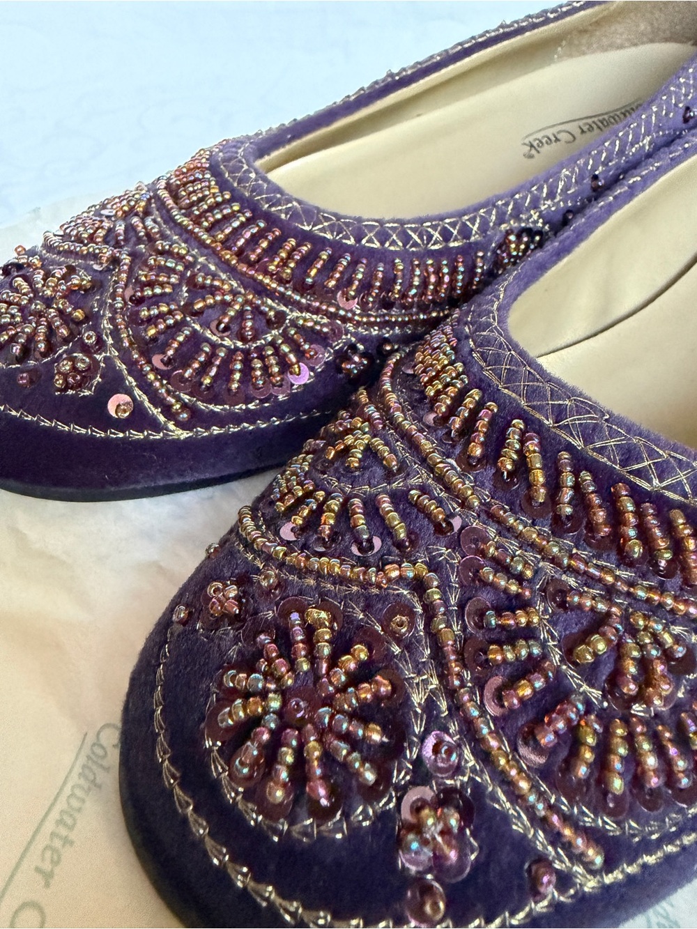 Women’s Purple Velvet Beaded Flats Coldwater Creek Sz 8.5 - Picture 5 of 11